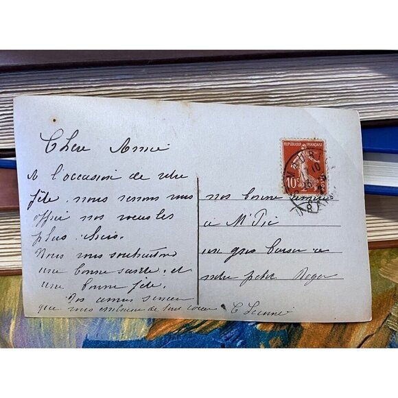 Antique French Postcard Roses Hand Colored Real Photograph Posted The Sower - Picture 2 of 9